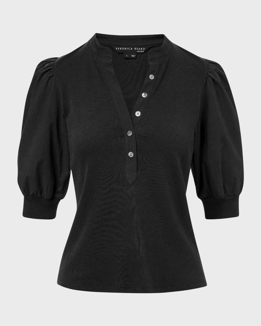 Veronica Beard Coralee Puff Sleeve Button-Front Top | Neiman Marcus
