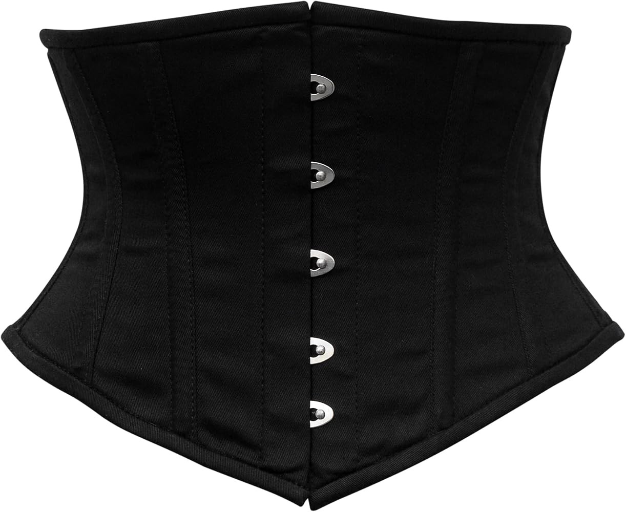 Heavy Duty Women's lace up steel boned underbust black cotton corset body shaper top plus size wa... | Amazon (US)
