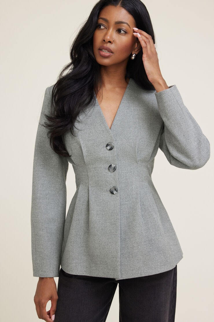 Pleated Collarless Flannel Blazer | Dynamite Clothing