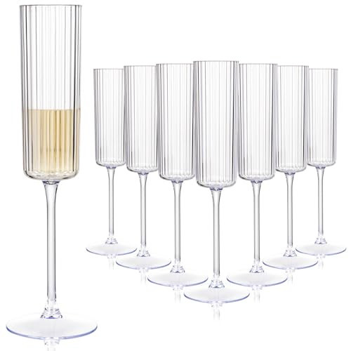 Joyido 36 Pack Clear Plastic Champagne Flutes - 6oz Ribbed Disposable Champagne Glasses - Clear Vintage Mimosa Glasses with Long Stem - Elegant Sparkling Wine Stemware for New Year, Party | Amazon (US)