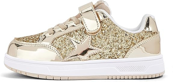 LUCKY STEP Kid's Glitter Walking Shoes Shiny Sparkly Sequins Fashion Sneakers Hook and Loop Athle... | Amazon (US)