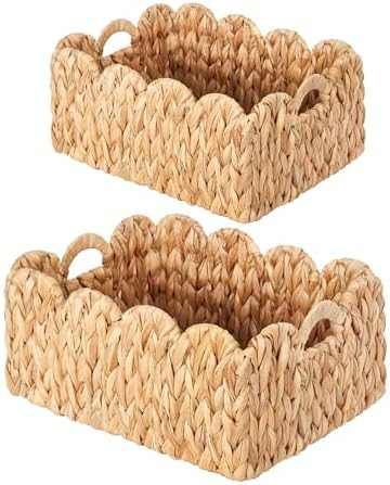 Scalloped Basket Wicker & Rattan Storage Basket with Built-in Handles, Large Woven Water Hyacinth... | Amazon (US)