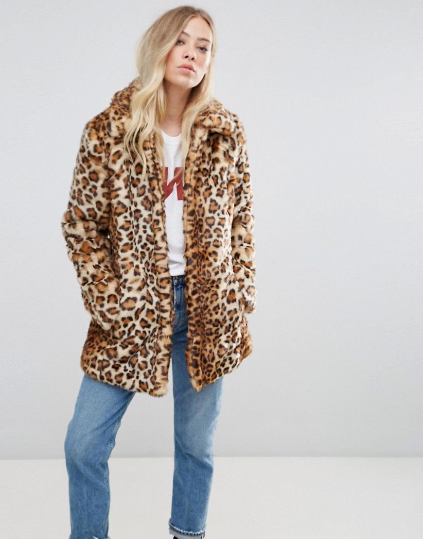 b.Young Leopard Print Faux Fur Jacket - Multi | ASOS US