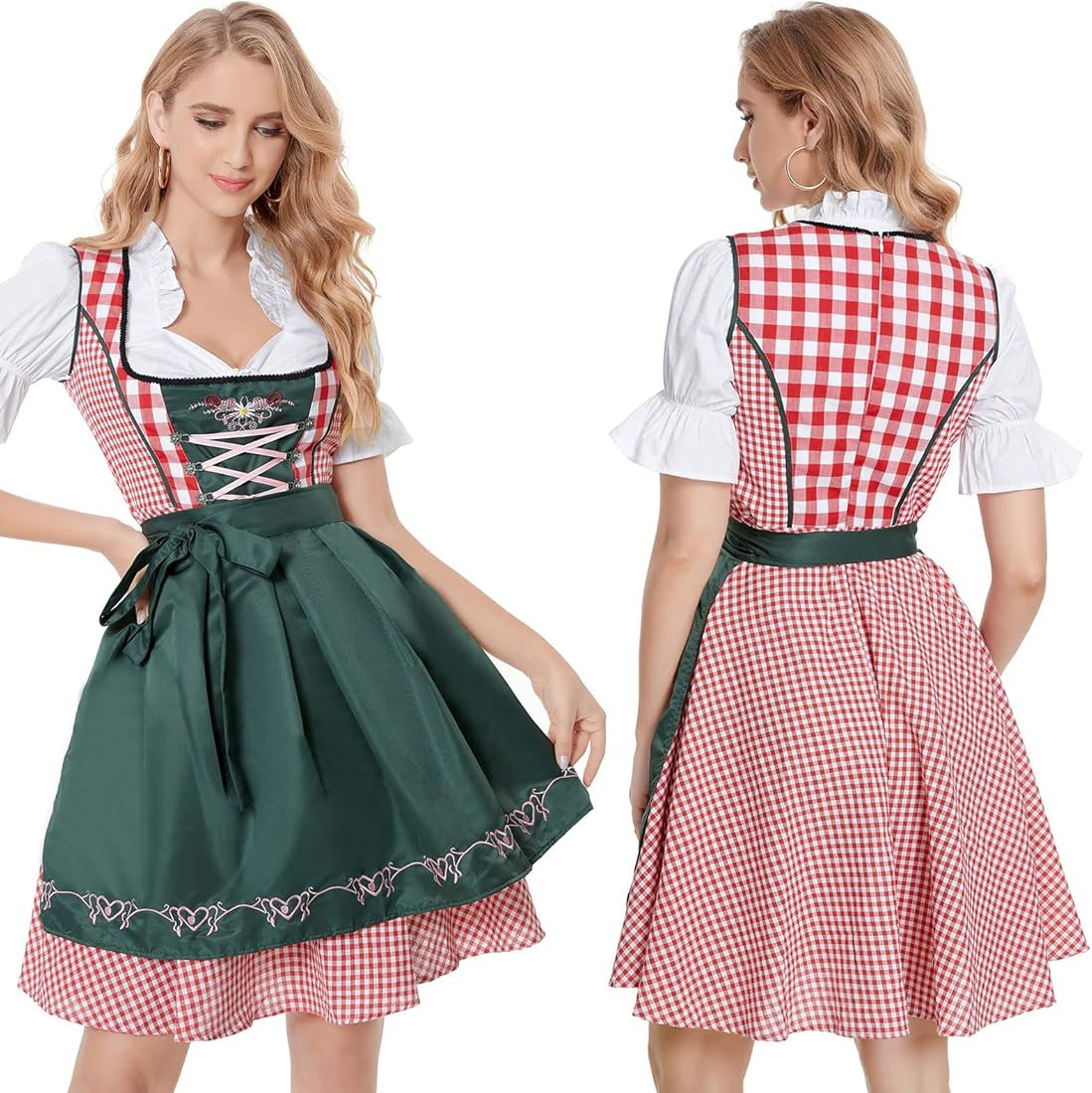 Women's German Dirndl Dress 3 Pcs Bavarian Oktoberfest Costumes for Bavarian Oktoberfest Halloween C | Amazon (US)