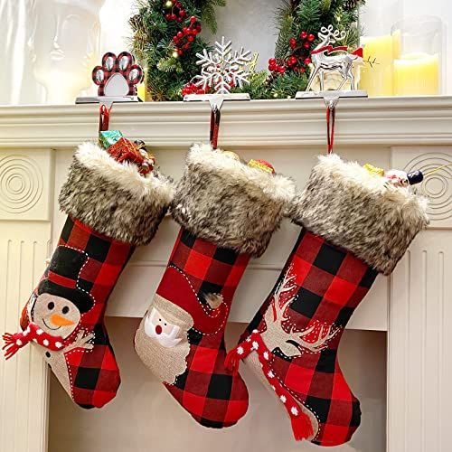 AerWo Christmas Stockings Large 18 inches Buffalo Plaid Red and Black Buffalo Check Christmas Sto... | Amazon (US)