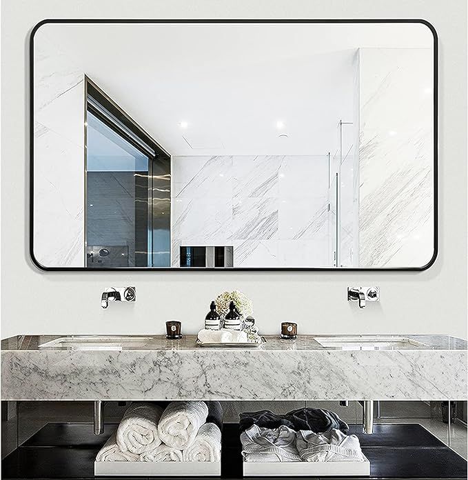 CKCY Black Bathroom Mirror 30x40, Large Mirror 30 x 40 Inch for Wall, Thicken Metal Frame Mirror ... | Amazon (US)
