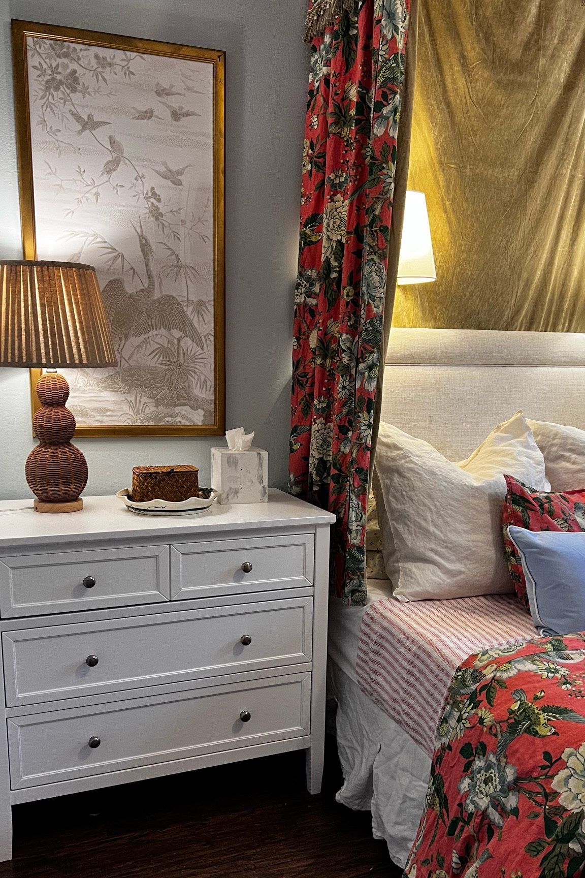 Nightstand, lamp, coastal, Grandmillennial monogrammed pillow

#LTKhome