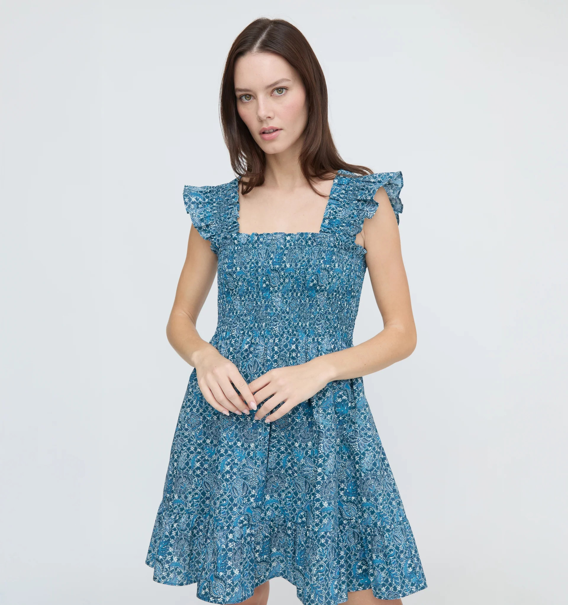 The Elizabeth Nap Dress - Navy Calico Trellis | Hill House Home US