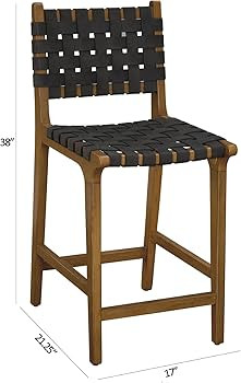 Ball & Cast Faux Leather Woven Counter Height Stool Kitchen Wooden Barstools, 24 inch Seat Height... | Amazon (US)