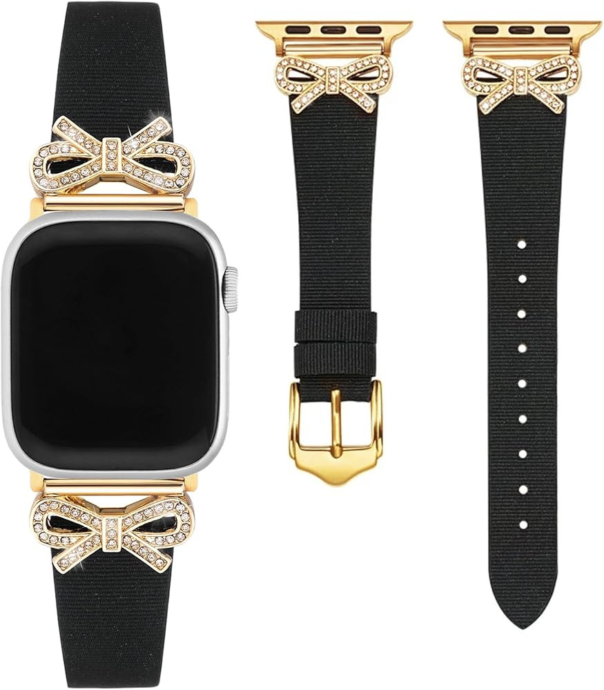 Crystal Bowknot Geniune Leather Watch Band for Women Compatible for Apple Watch 38/40/41/42/44/45... | Amazon (US)