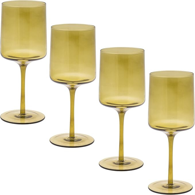 Karma Mid Century Wine Glass Olive Set Of Four | Amazon (US)