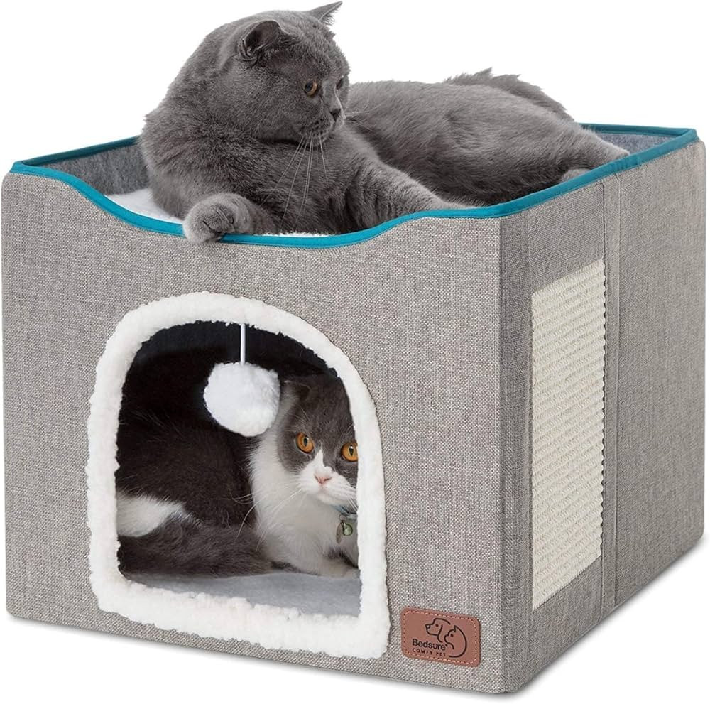 Bedsure Cat Beds for Indoor Cats - Large Cat Cave for Pet Cat House with Fluffy Ball Hanging and ... | Amazon (US)