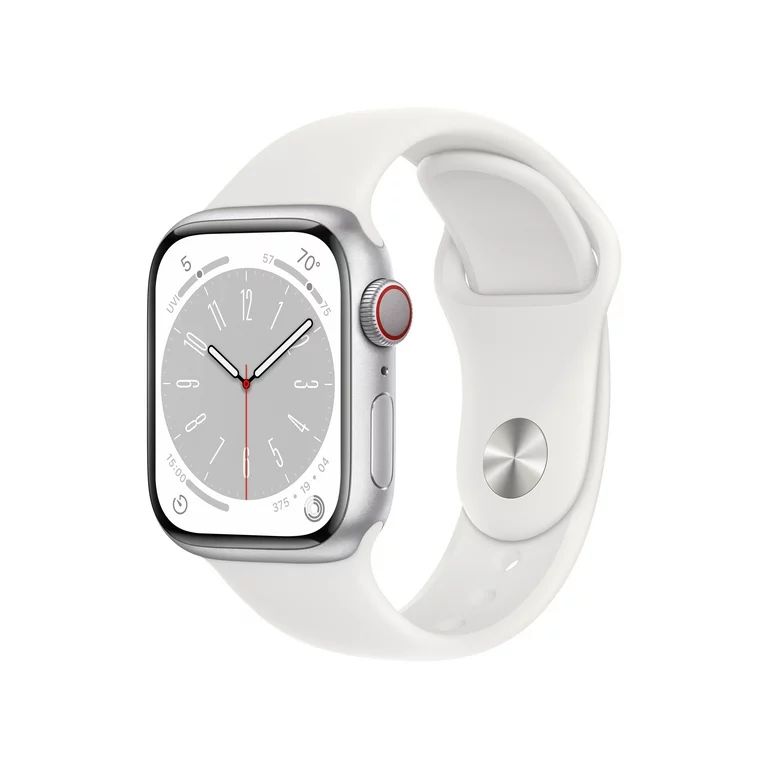 Apple Watch Series 8 GPS + Cellular 41mm Silver Aluminum Case with White Sport Band - M/L | Walmart (US)