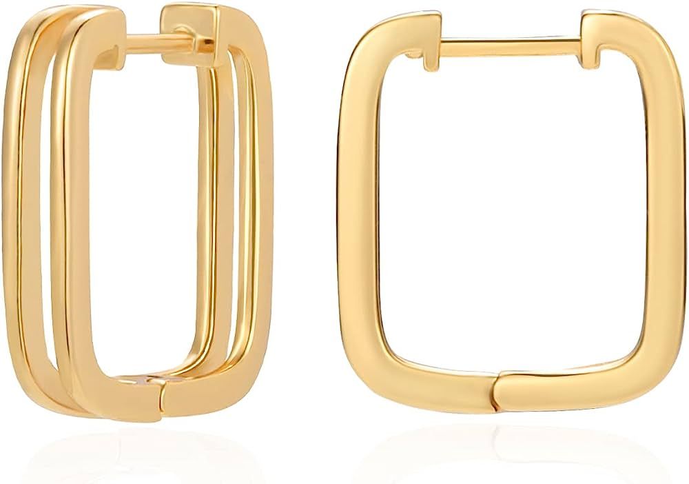 ACECHA Square Hoop Earrings for Women, 18K Gold Plated Small Geometric Huggie Earrings Minimalist Li | Amazon (US)