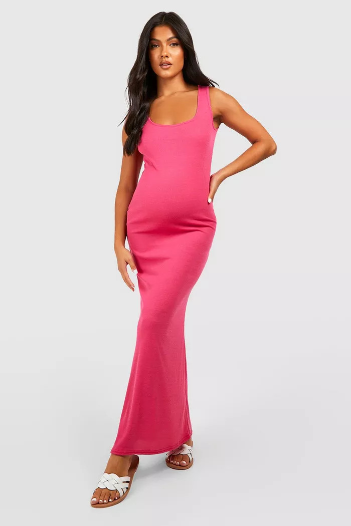 Maternity Rib Scoop Neck Maxi Dress | boohoo (US & Canada)