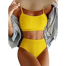 Lilosy High Waisted Tummy Control Ribbed Bikini Crop Top Brazilian Swimsuit Set 2 Piece | Amazon (US)