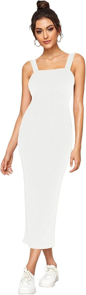 Verdusa Women's Sleeveless Slit Back Ribbed Bodycon Midi Tank Dress | Amazon (US)