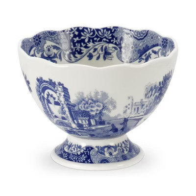 Spode Blue Italian 4.75-Inch Footed Bowl - Decorative Scalloped Edge Serving Bowl with Blue Countryside Design | Target