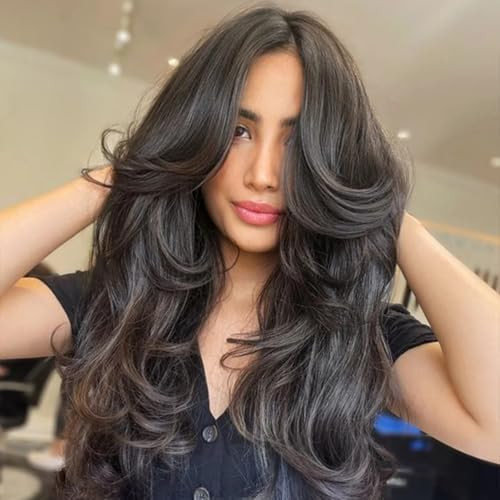 Long Wavy Wigs Human Hair with Curtain Bangs for Black Women Layered Butterfly Haircut Lightweigh... | Amazon (US)