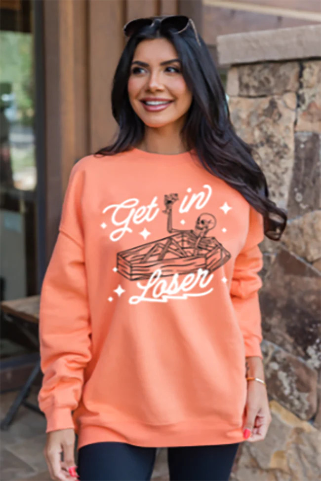 Get In Loser Orange Oversized Graphic Sweatshirt | Pink Lily