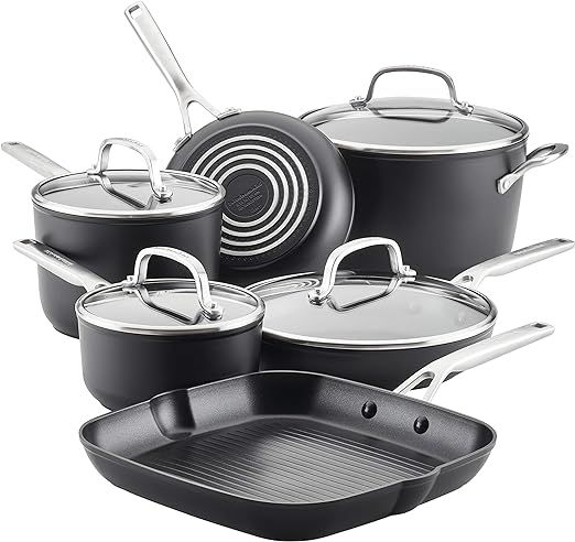 KitchenAid Hard Anodized Induction Nonstick Cookware Pots and Pans Set, 10 Piece, Matte Black | Amazon (US)