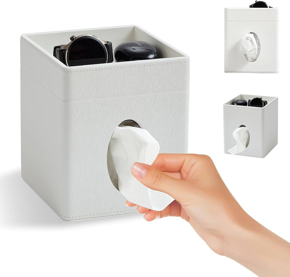 Square Tissue Box Cover Holder with Tray for Kleenex/Puffs Cubes | Gift-Ready for Entryways & Van... | Amazon (US)