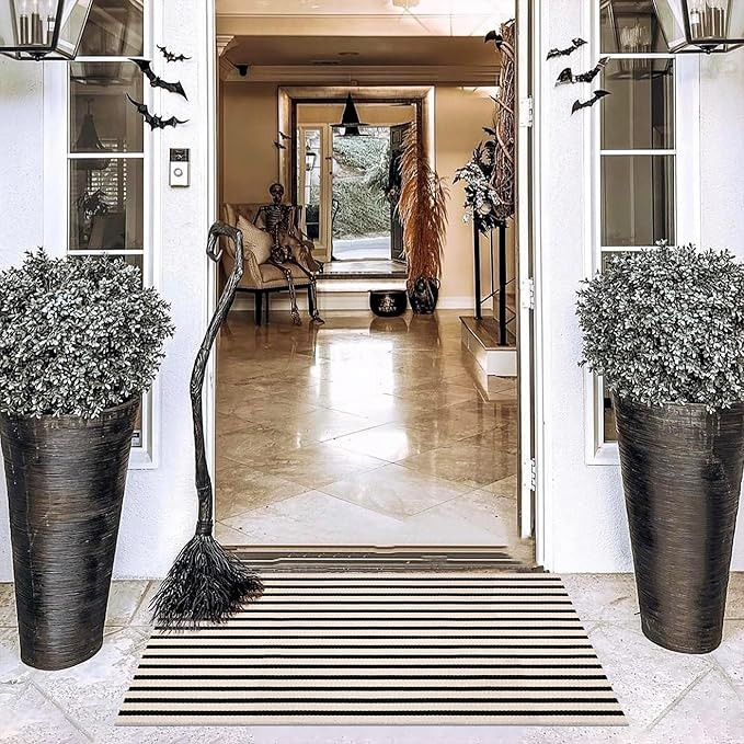 Black and White Striped Rugs, 28x43 Inches Outdoor Front Porch Doormat Cotton Hand-Woven Farmhous... | Amazon (US)