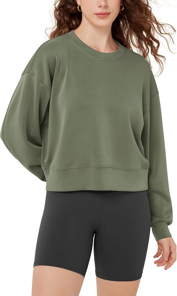 ODODOS Modal Soft Long Sleeve Cropped Sweatshirts for Women Oversized Crew Neck Pullover Crop Top | Amazon (US)