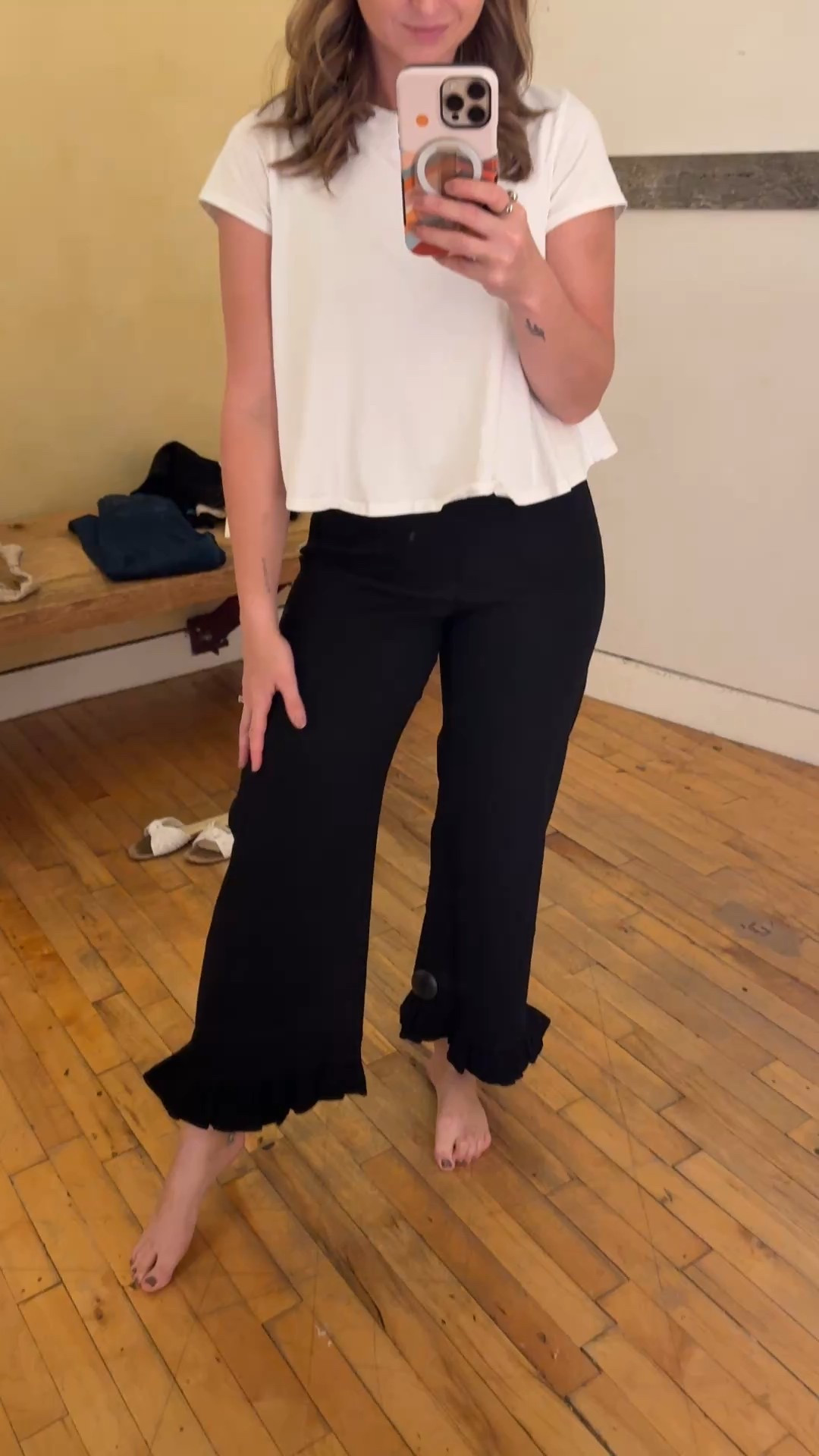 Another day, another Colette pants 😉 

You can't go wrong with solid black and the ruffle adds such a fun detail! Wearing 28 reg. 

#LTKSeasonal #LTKStyleTip