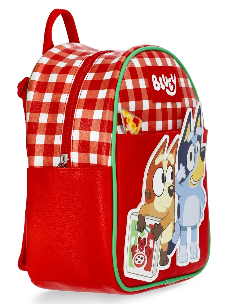 Bluey Women's Pizza Delivery Faux Leather Mini Backpack, 10.5", Red Gingham | Walmart (US)