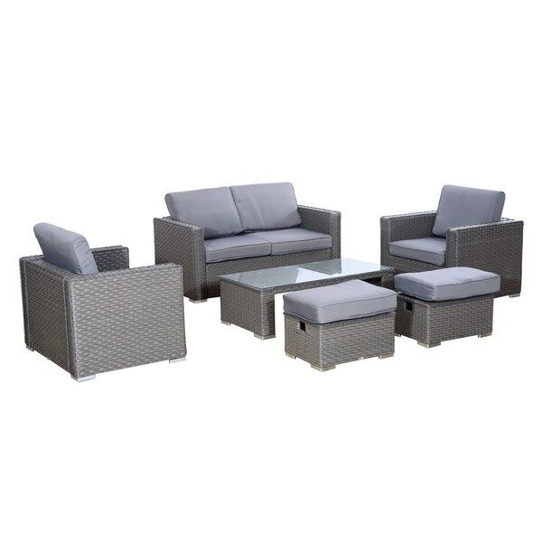 Outsunny 6 Piece Outdoor Rattan Wicker Furniture Set | Bed Bath & Beyond