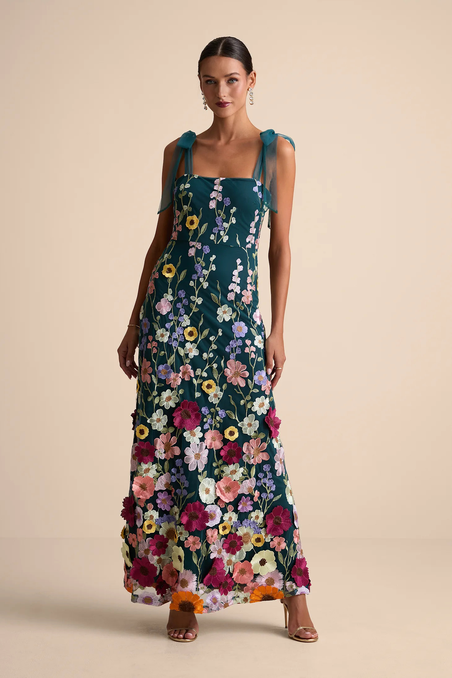 Thriving Poise Teal 3D Floral Embroidered Tie-Strap Maxi Dress | Lulus