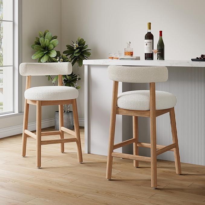 Christopher Knight Home Annes Counter Height Bar Stools Set of 2, Boucle Fabric Round Bar Stool f... | Amazon (US)