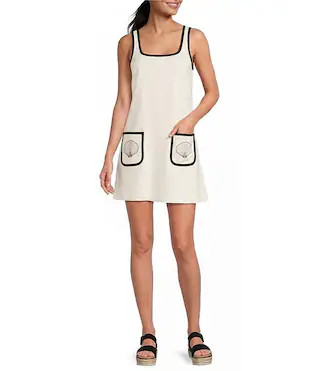 Judy Square Neck Sleeveless Linen Seashell Mini Dress | Dillard's