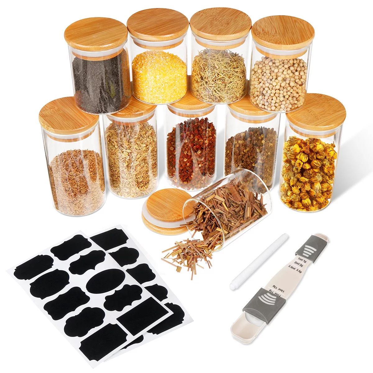 10 Pcs Glass Canister Set with Bamboo Lids, Glass Jars, Kitchen Organization Storage Decorative | Walmart (US)