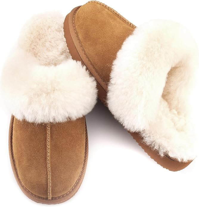 Parfeying Women's Sheepskin House Slippers Indoor Outdoor Shearling Shoes for Women | Amazon (US)