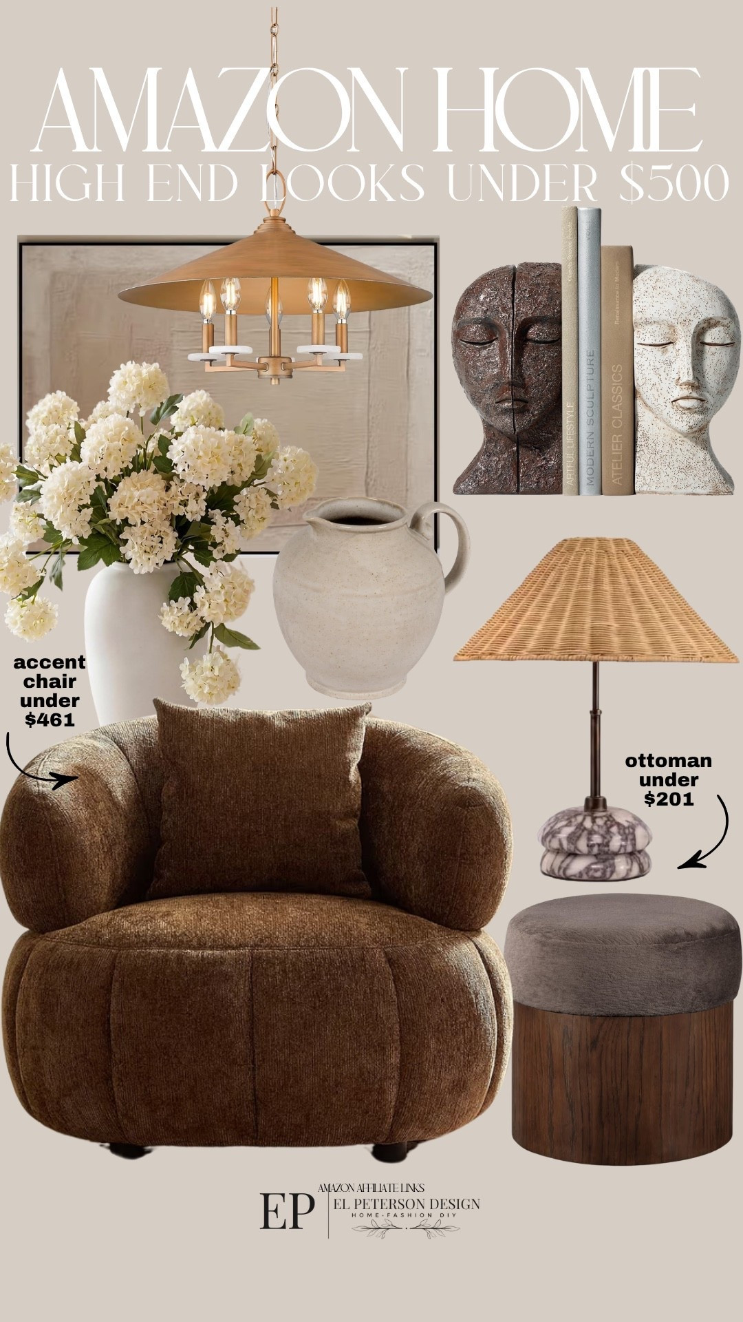 Amazon
Stems
Pendant light
Bookends
Accent
Chair
Ottoman 
Table lamp
Vase
Artwork

#LTKHome