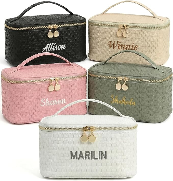 Personalized Makeup Bag with Wider Flat Bottom, Custom Embroidered Cosmetic Pouch for Women Trave... | Amazon (US)