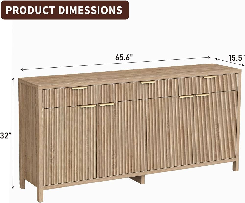 Fluted Buffet Cabinet, Sideboard Storage Cabinet with 3 Drawers & 2 Cabinets, Mid-Century Coffee ... | Amazon (CA)