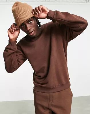 Bershka oversized crew neck sweatshirt in brown | ASOS (Global)