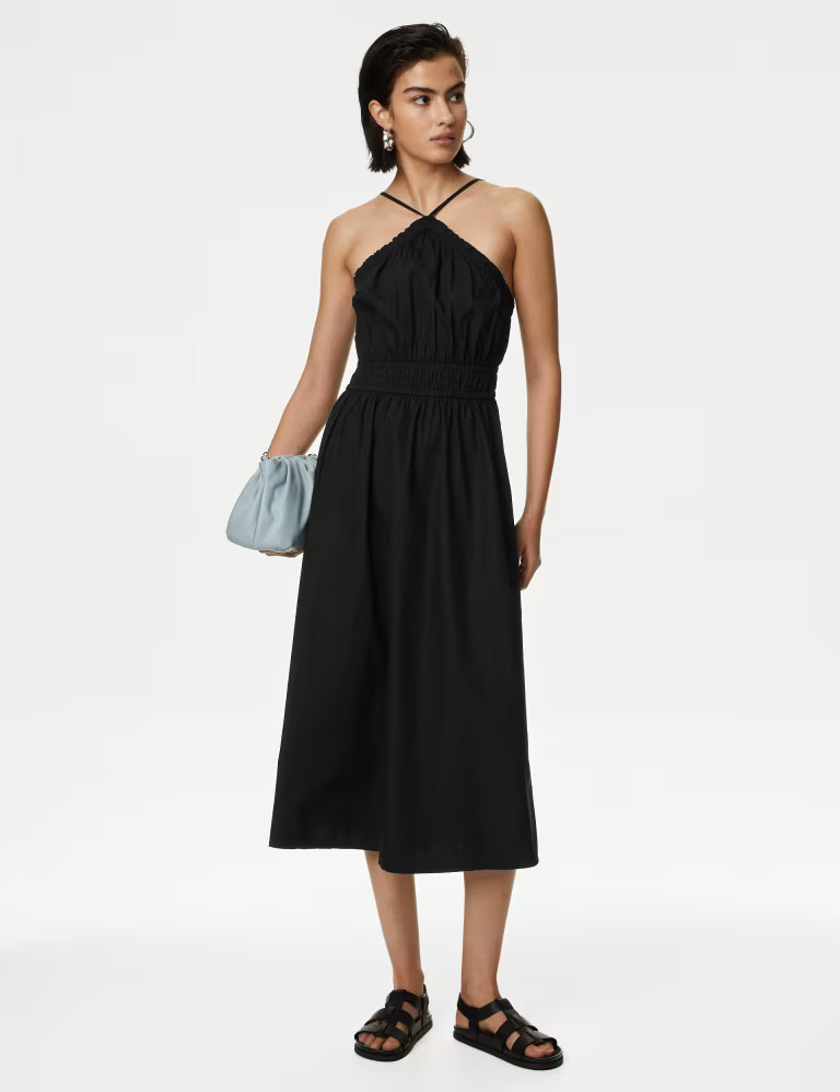 Pure Cotton Halter Neck Midi Waisted Dress | Marks & Spencer (UK)