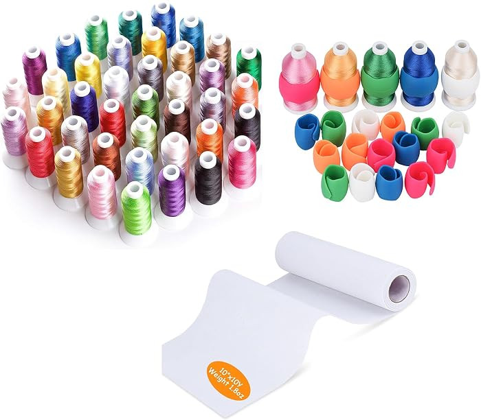 Simthread 40 Colors Polyester Embroidery Thread 500M Upgrade Kit|with 20PCS Thread Holder&10" x10... | Amazon (US)