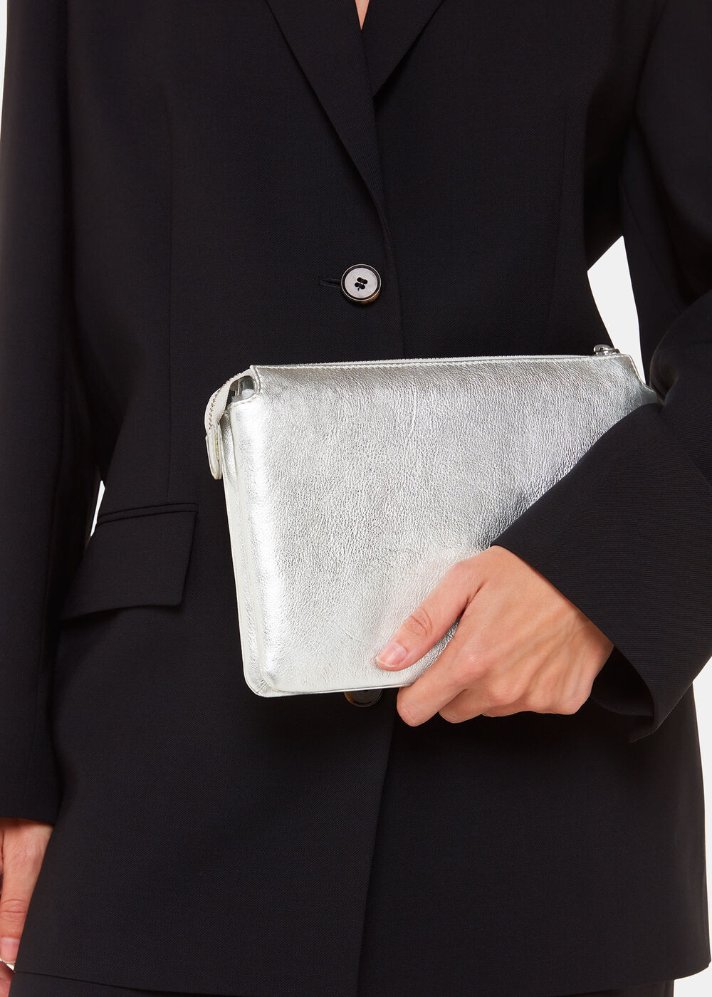 Silver Elita Double Pouch Clutch | WHISTLES | Whistles UK | | Whistles