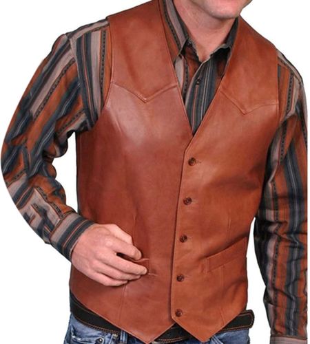 ZYXTIM Men's Retro Faux Leather Vest Sleeveless Casual Western Cowboy Suit Jacket Buffalo Hide Motorcycle Protective Coat