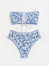 Floral Print Bandeau Bikini Swimsuit | SHEIN
