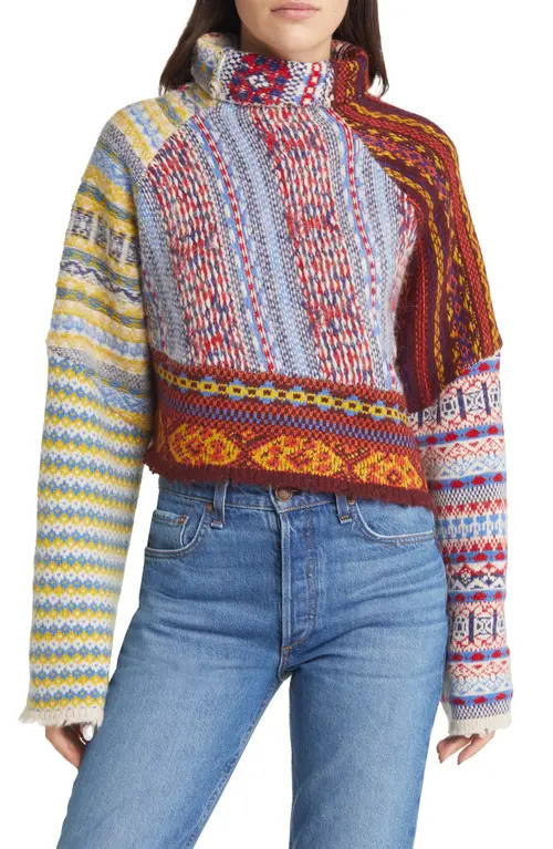 rag & bone Hollis Fair Isle Wool & Alpaca Blend Scrunch Neck Sweater in Blue Multi at Nordstrom, Siz | Nordstrom