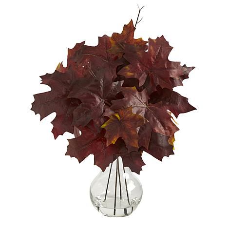 18 in. Autumn Maple Leaf Artificial Plant in Glass Planter - 9772339 | HSN | HSN