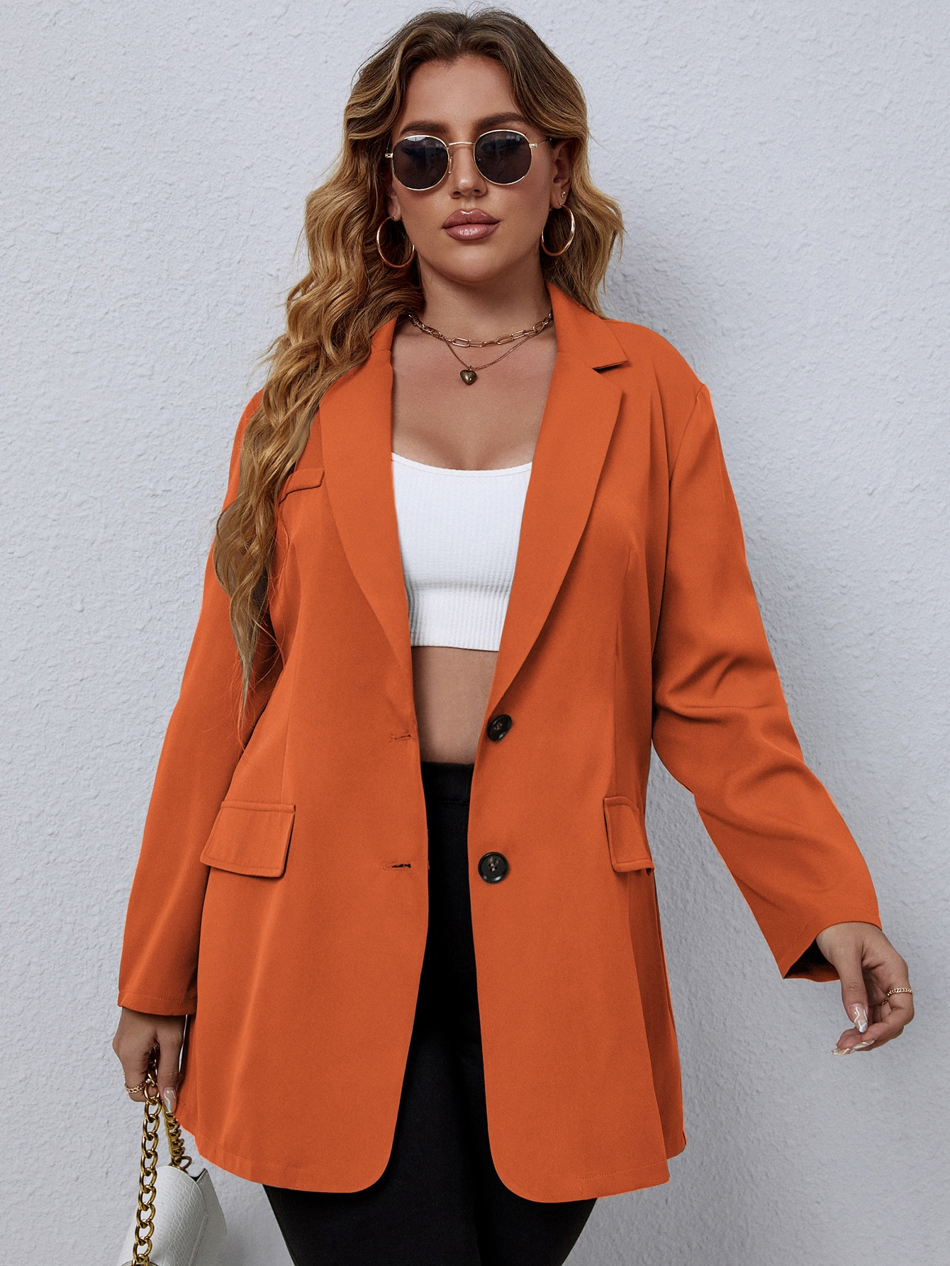 Plus Solid Button Through Blazer | SHEIN