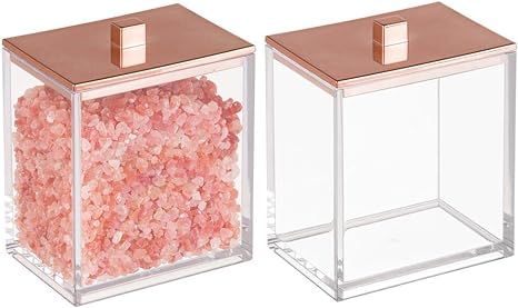 mDesign Bathroom Storage Canister for Cotton Swabs, Bath Salts, Cotton Balls - Clear/Rose Gold, p... | Amazon (US)