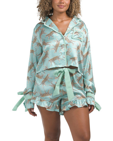 Satin Tiger Pajama Set With Ribbon Tie | TJ Maxx